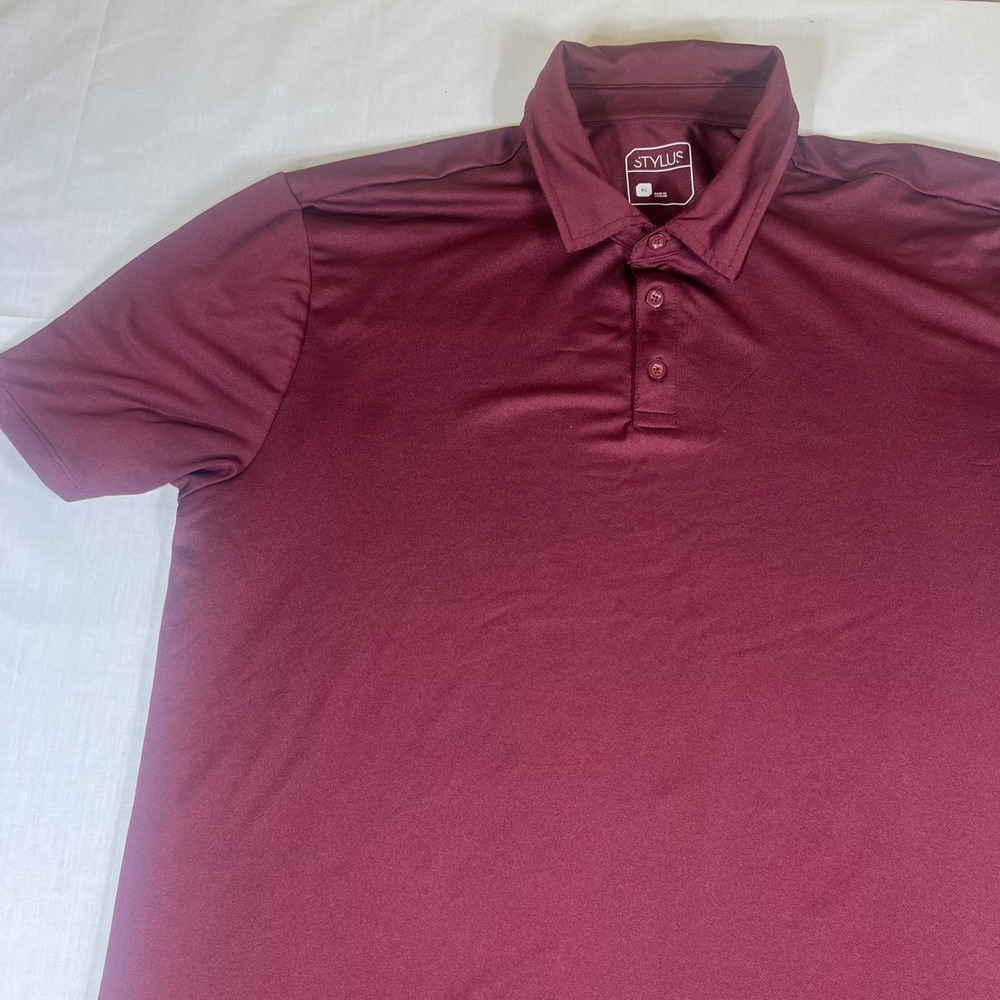 Stylus Mens XL Polo Shirt Burgundy Maroon Short Sleeve Performance Mesh Top